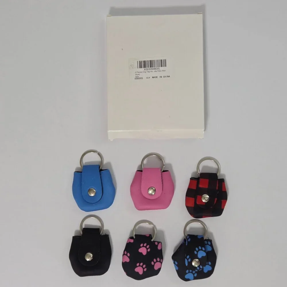 Dog Tag Holder 6 Piece Set for Pets, Paw & Plaid Designs, NEW